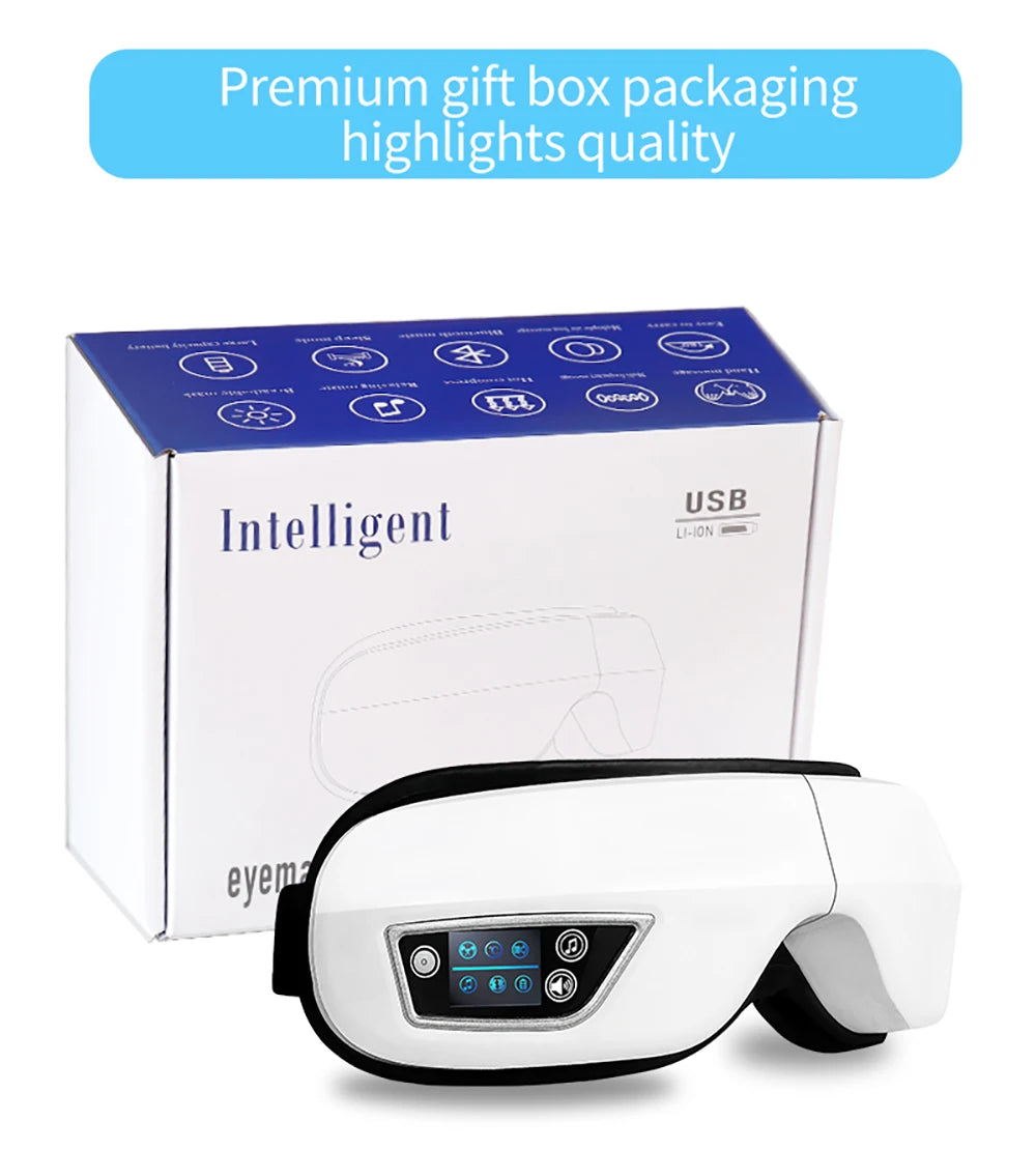 Rechargeable Heated Eye Massager with Vibration & Bluetooth Music β Eye Strain Relief, Dark Circles, Puffiness & Sleep Aid β Foldable Portable Eye Therapy Mask