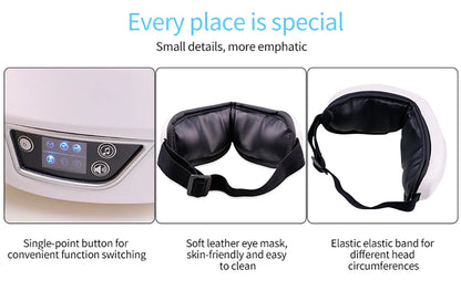 Rechargeable Heated Eye Massager with Vibration & Bluetooth Music – Eye Strain Relief, Dark Circles, Puffiness & Sleep Aid – Foldable Portable Eye Therapy Mask