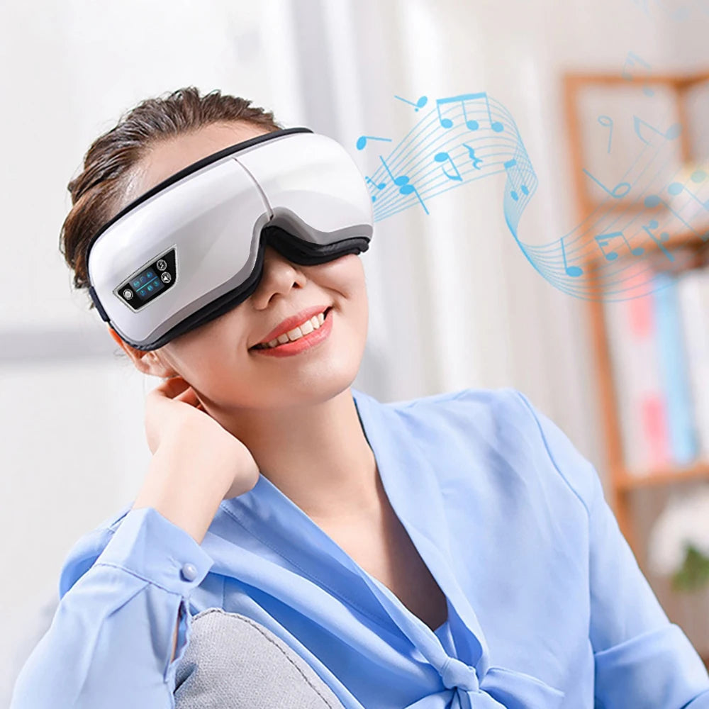 Rechargeable Heated Eye Massager with Vibration & Bluetooth Music – Eye Strain Relief, Dark Circles, Puffiness & Sleep Aid – Foldable Portable Eye Therapy Mask