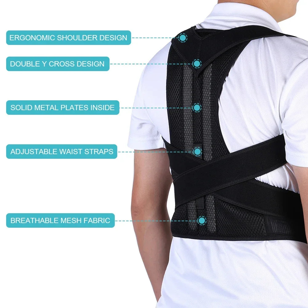 Premium Adjustable Back & Shoulder Posture Corrector – Pain Relief & Spine Alignment Support for Men & Women