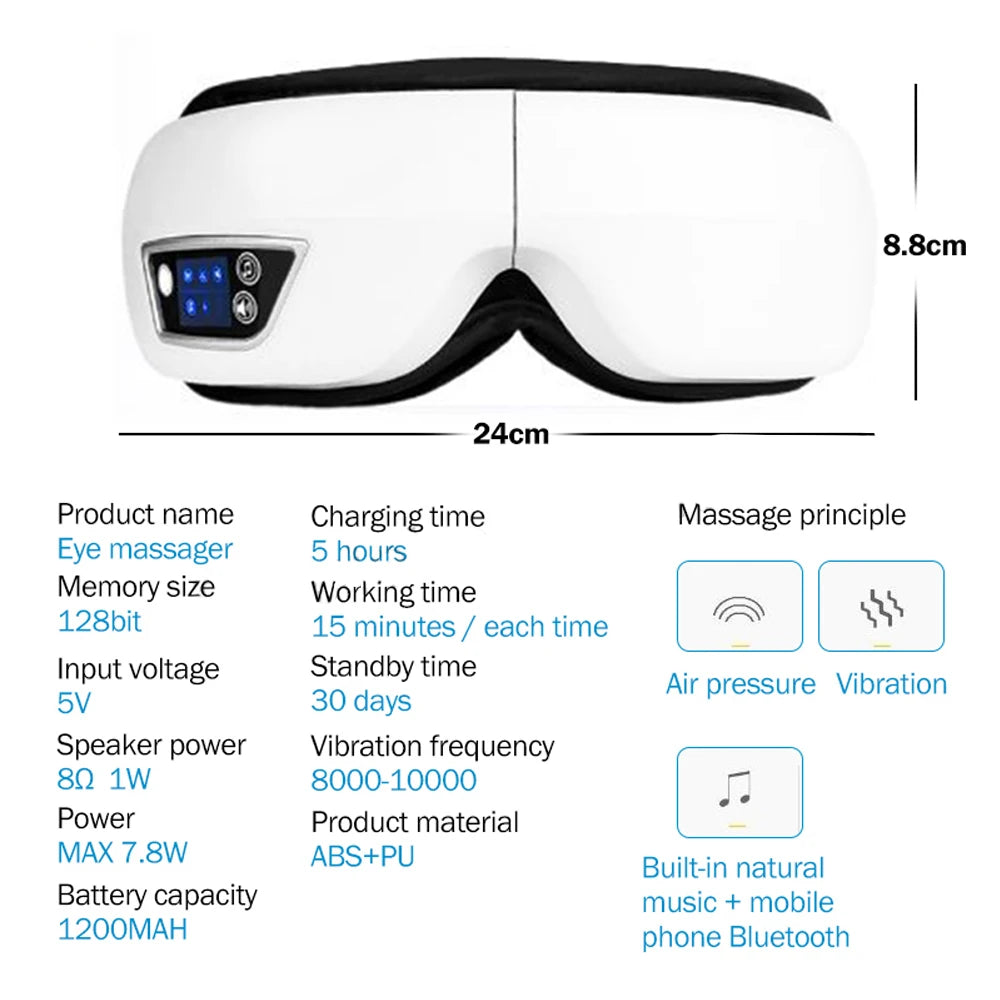 Rechargeable Heated Eye Massager with Vibration & Bluetooth Music – Eye Strain Relief, Dark Circles, Puffiness & Sleep Aid – Foldable Portable Eye Therapy Mask