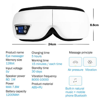 Rechargeable Heated Eye Massager with Vibration & Bluetooth Music – Eye Strain Relief, Dark Circles, Puffiness & Sleep Aid – Foldable Portable Eye Therapy Mask