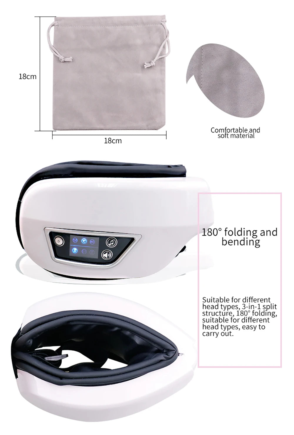 Rechargeable Heated Eye Massager with Vibration & Bluetooth Music – Eye Strain Relief, Dark Circles, Puffiness & Sleep Aid – Foldable Portable Eye Therapy Mask