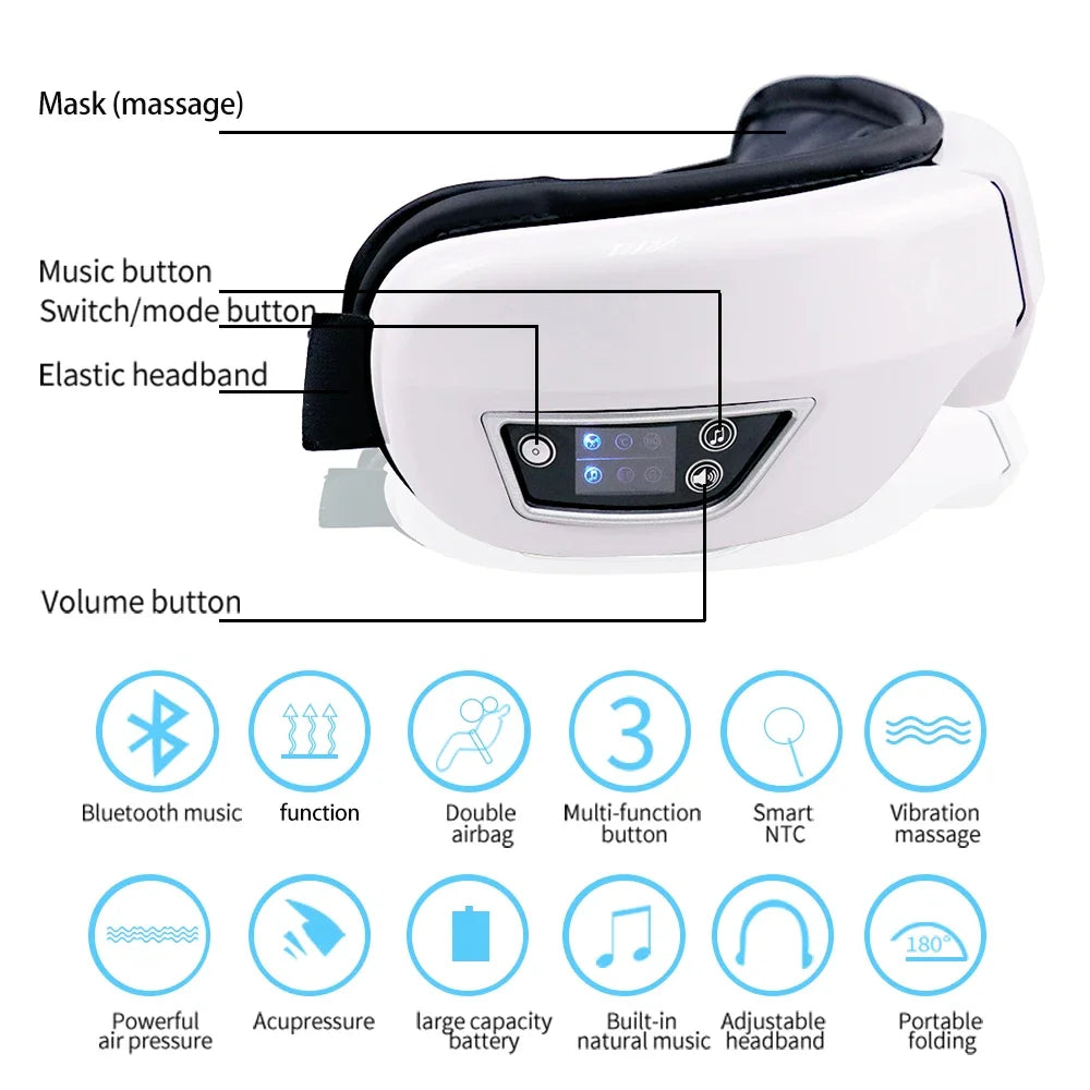Rechargeable Heated Eye Massager with Vibration & Bluetooth Music – Eye Strain Relief, Dark Circles, Puffiness & Sleep Aid – Foldable Portable Eye Therapy Mask