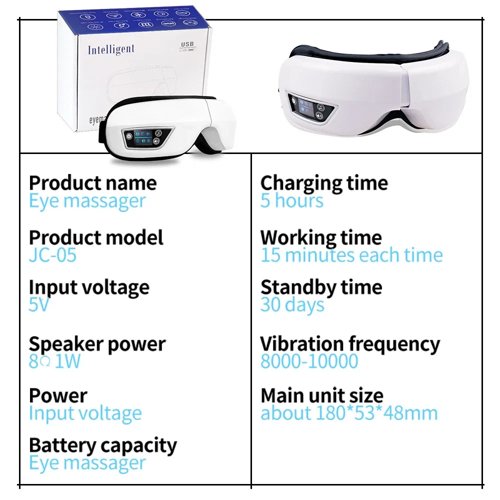Rechargeable Heated Eye Massager with Vibration & Bluetooth Music – Eye Strain Relief, Dark Circles, Puffiness & Sleep Aid – Foldable Portable Eye Therapy Mask