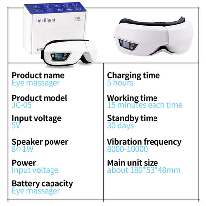 Rechargeable Heated Eye Massager with Vibration & Bluetooth Music – Eye Strain Relief, Dark Circles, Puffiness & Sleep Aid – Foldable Portable Eye Therapy Mask
